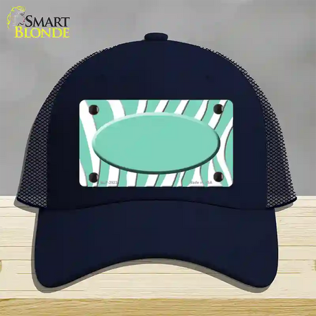 Mint White Zebra Mint Center Oval Novelty License Plate Hat Mesh / Navy