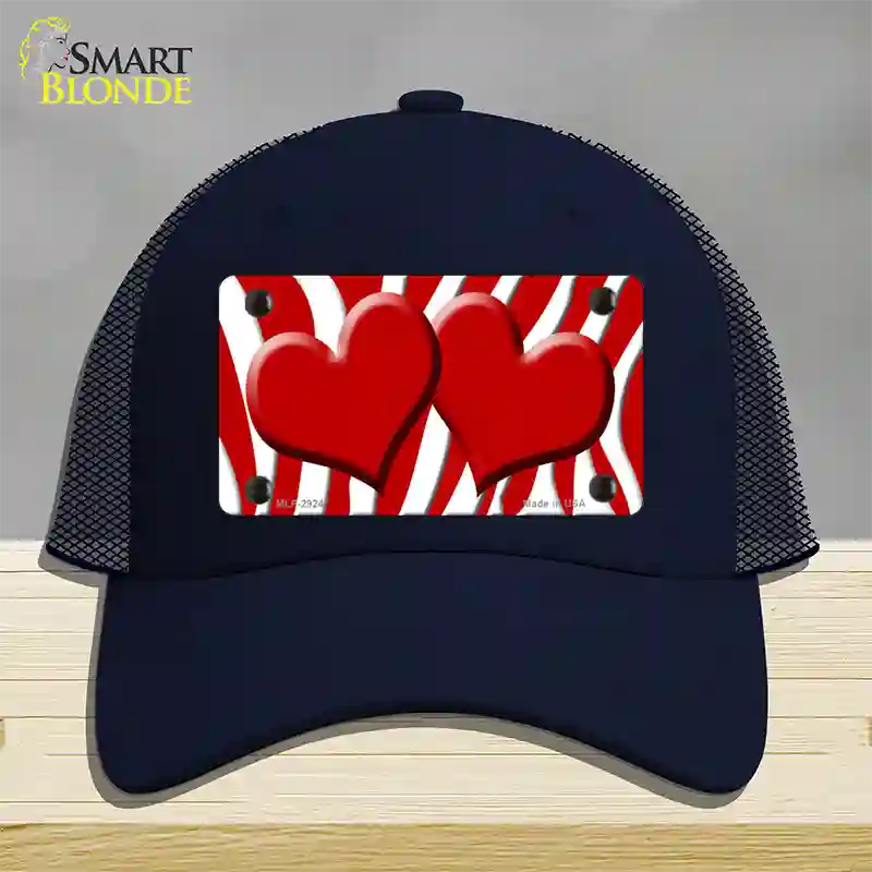 Red White Zebra Red Centered Hearts Novelty License Plate Hat Mesh / Navy