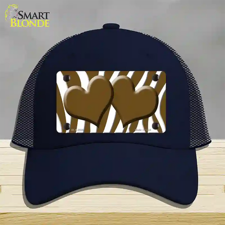 Brown White Zebra Brown Centered Hearts Novelty License Plate Hat Mesh / Navy