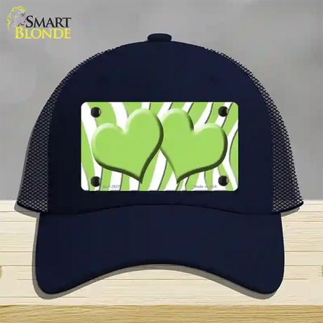 Lime Green White Zebra Lime Green Centered Hearts Novelty License Plate Hat Mesh / Navy