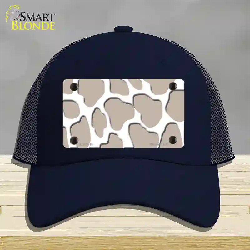 Tan White Giraffe Novelty License Plate Hat Mesh / Navy