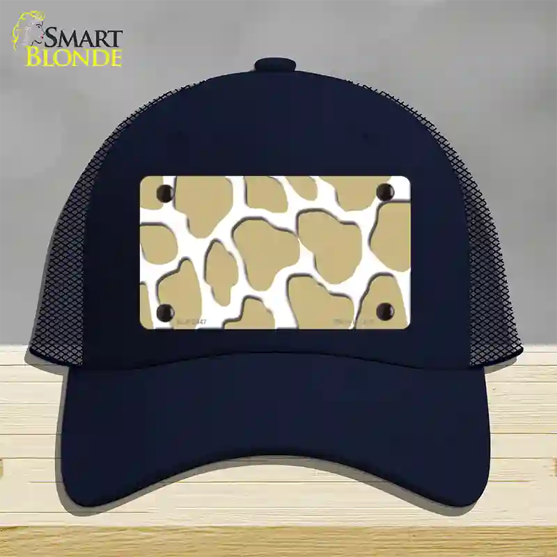 Gold White Giraffe Novelty License Plate Hat Mesh / Navy