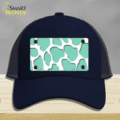 Mint White Giraffe Novelty License Plate Hat Mesh / Navy