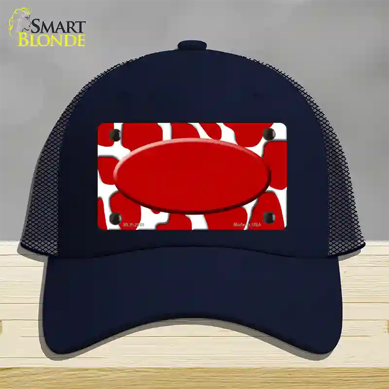 Red White Giraffe Red Center Oval Novelty License Plate Hat Mesh / Navy