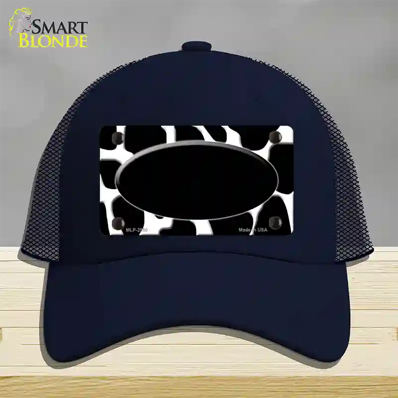 Black White Giraffe Black Center Oval Novelty License Plate Hat Mesh / Navy