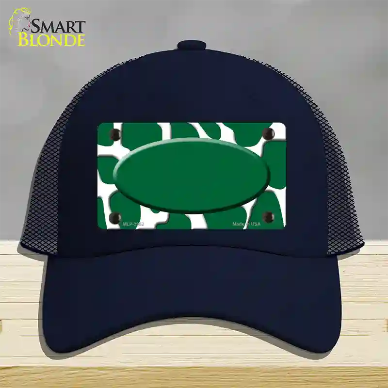 Green White Giraffe Green Center Oval Novelty License Plate Hat Mesh / Navy