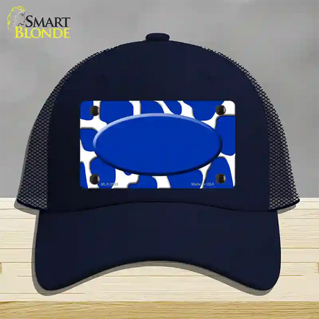 Blue White Giraffe Blue Center Oval Novelty License Plate Hat Mesh / Navy