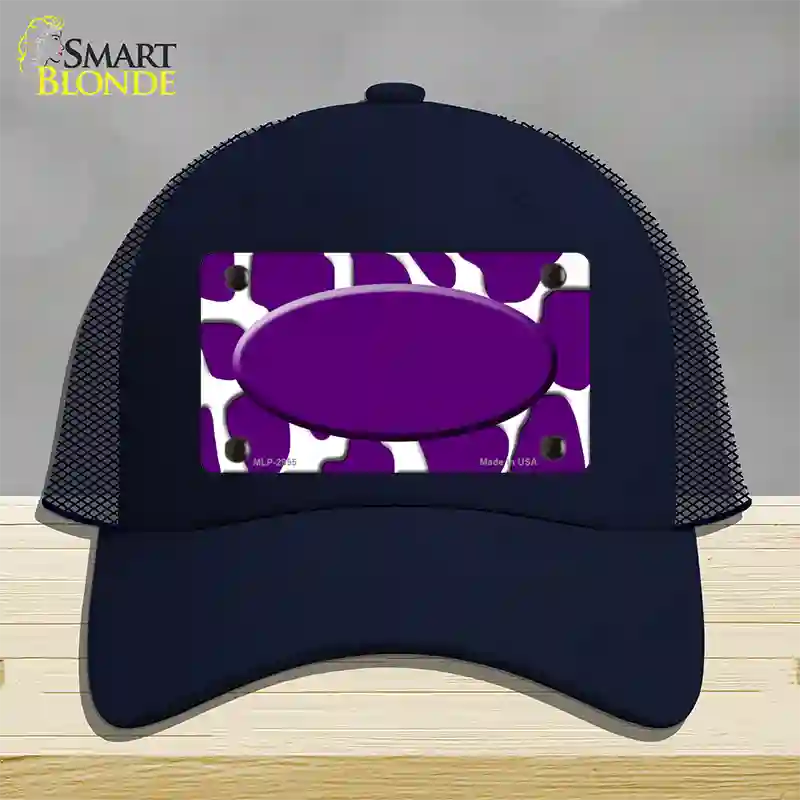 Purple White Giraffe Purple Center Oval Novelty License Plate Hat Mesh / Navy