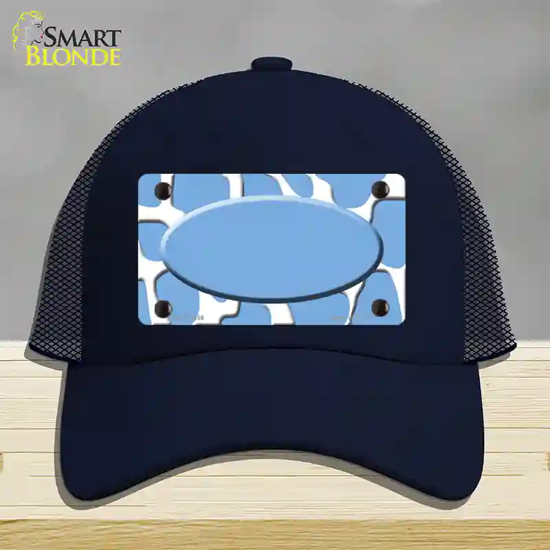 Light Blue White Giraffe Light Blue Center Oval Novelty License Plate Hat Mesh / Navy