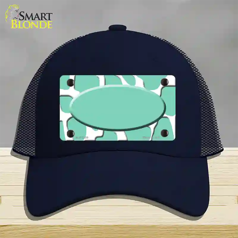 Mint White Giraffe Mint Center Oval Novelty License Plate Hat Mesh / Navy