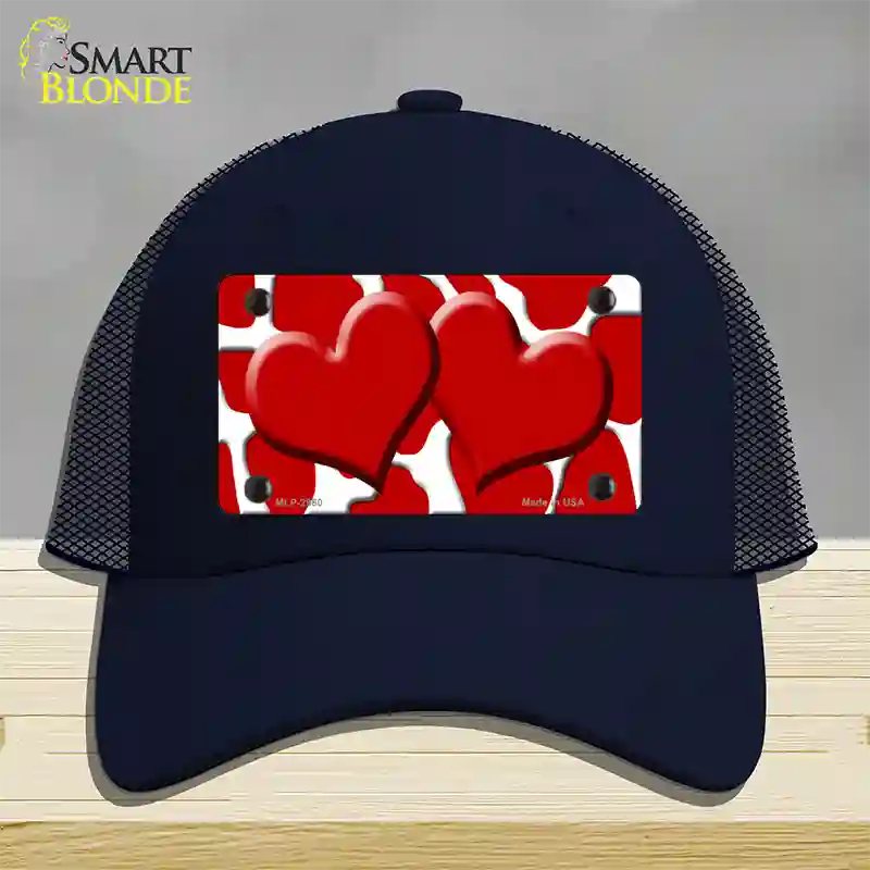 Red White Giraffe Red Centered Hearts Novelty License Plate Hat Mesh / Navy