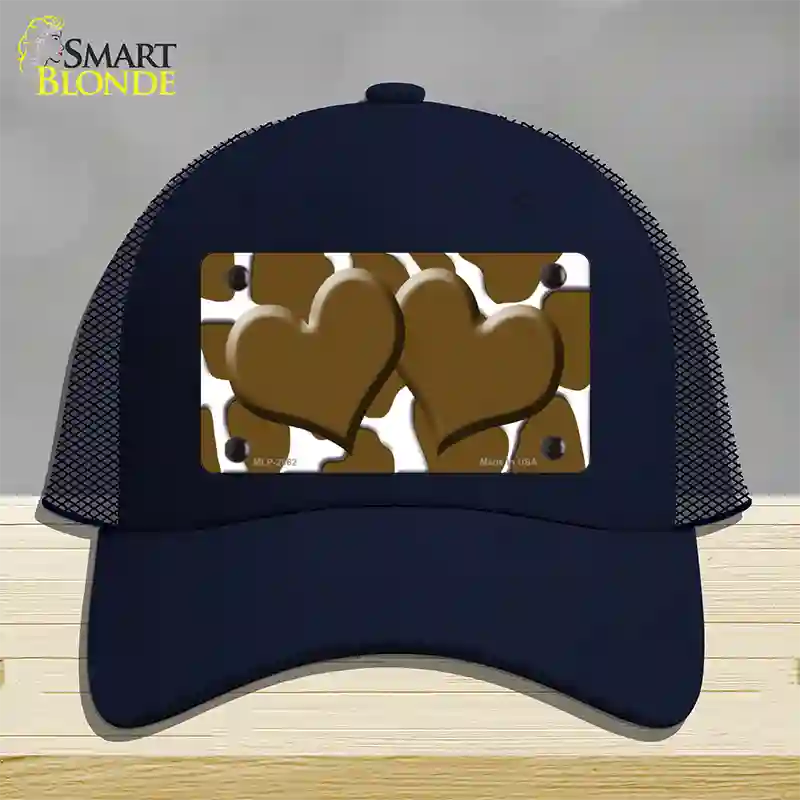 Brown White Giraffe Brown Centered Hearts Novelty License Plate Hat Mesh / Navy