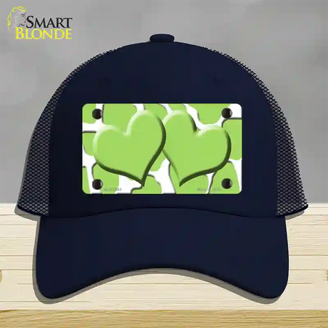 Lime Green White Giraffe Lime Green Centered Hearts Novelty License Plate Hat Mesh / Navy