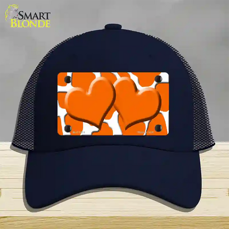 Orange White Giraffe Orange Centered Hearts Novelty License Plate Hat Mesh / Navy