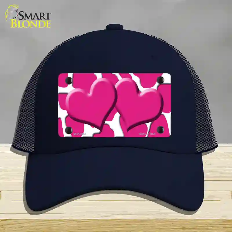 Pink White Giraffe Pink Centered Hearts Novelty License Plate Hat Mesh / Navy