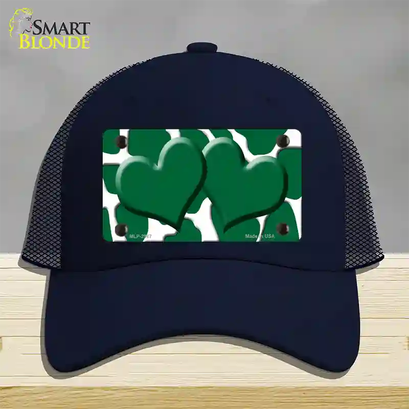 Green White Giraffe Green Centered Hearts Novelty License Plate Hat Mesh / Navy