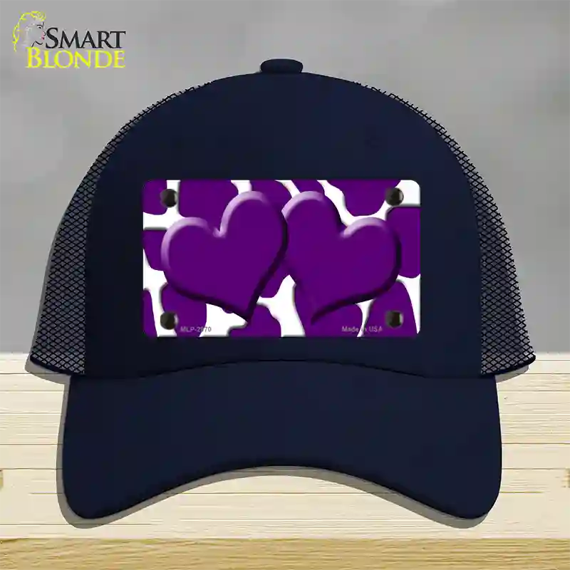 Purple White Giraffe Purple Centered Hearts Novelty License Plate Hat Mesh / Navy