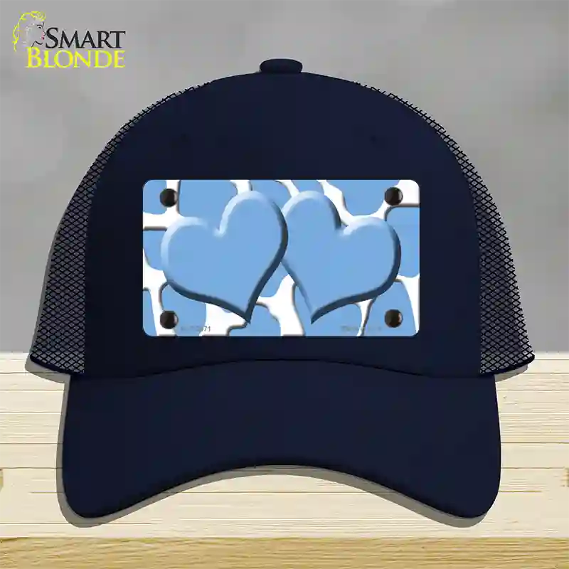 Light Blue White Giraffe Light Blue Centered Hearts Novelty License Plate Hat Mesh / Navy