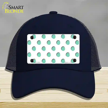 Mint White Polka Dot Novelty License Plate Hat Mesh / Navy