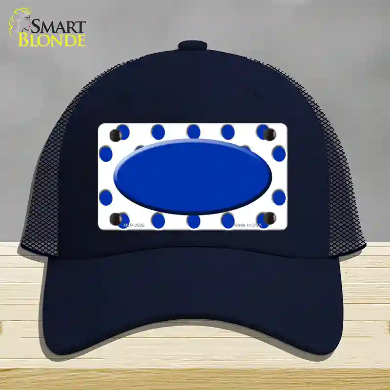 Blue White Polka Dot Blue Center Oval Novelty License Plate Hat Mesh / Navy