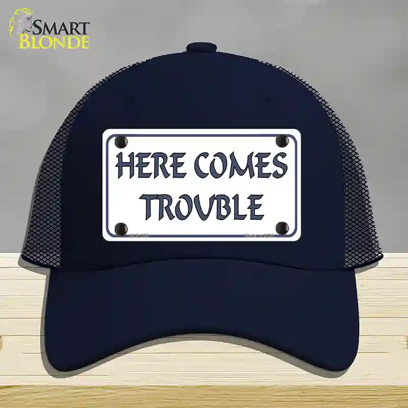 Here Comes Trouble Novelty License Plate Hat Mesh / Navy