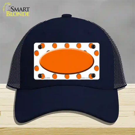 Orange White Polka Dot Orange Center Oval Novelty License Plate Hat Mesh / Navy