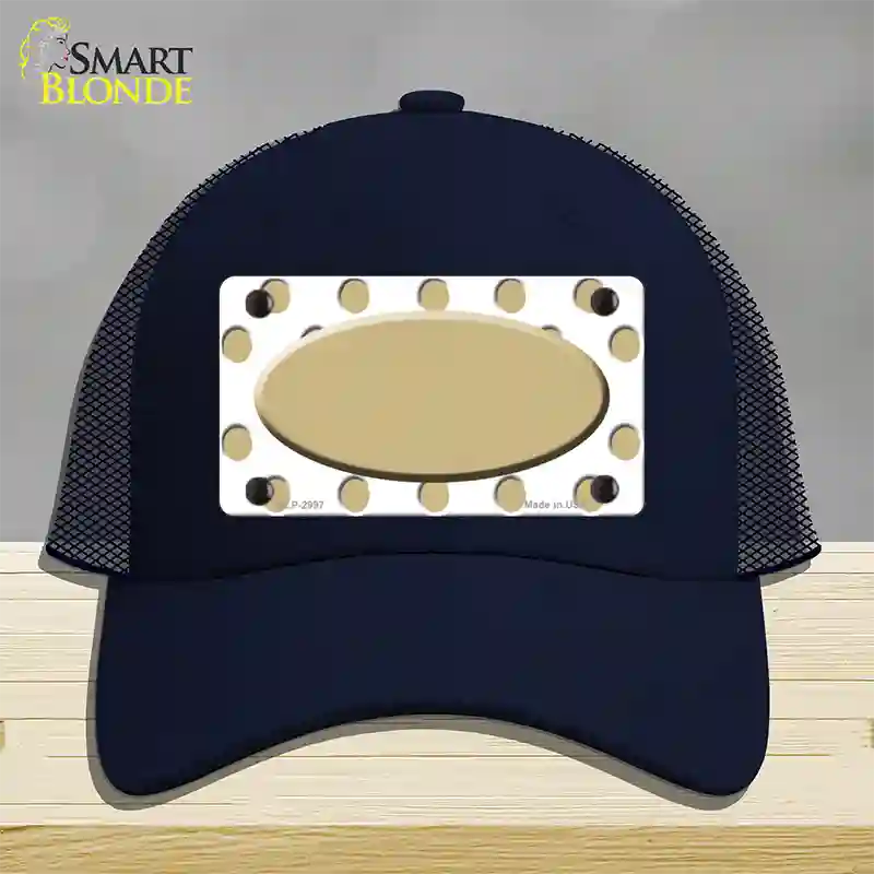 Gold White Polka Dot Gold Center Oval Novelty License Plate Hat Mesh / Navy