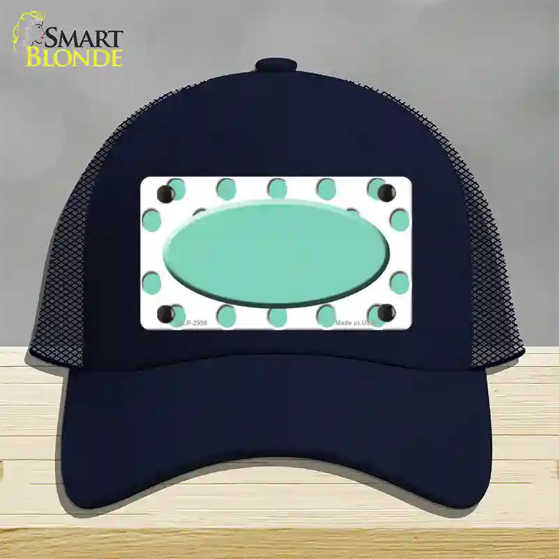 Mint White Polka Dot Teal Center Oval Novelty License Plate Hat Mesh / Navy