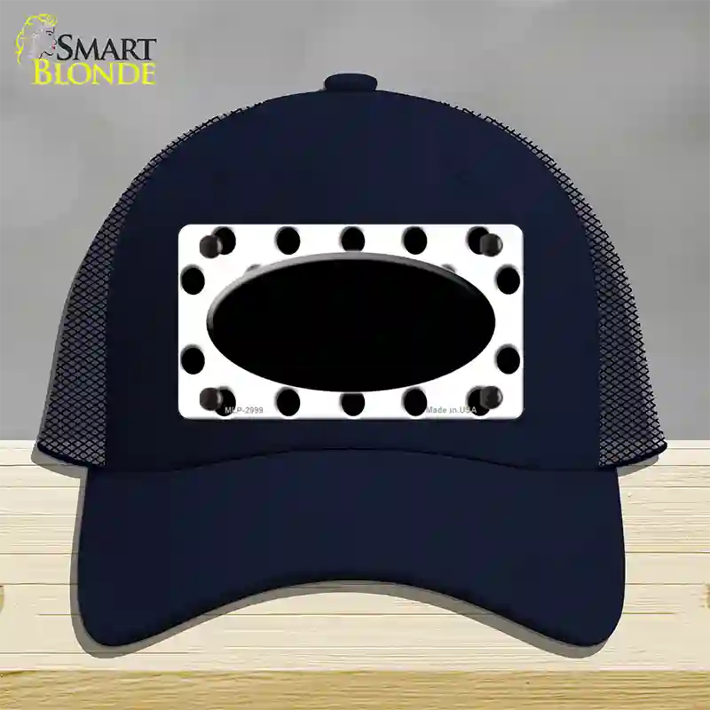 Black White Polka Dot Black Center Oval Novelty License Plate Hat Mesh / Navy