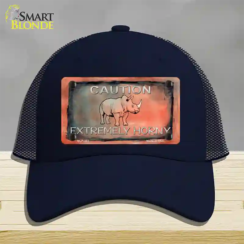 Caution Extremely Horny Novelty License Plate Hat Mesh / Navy