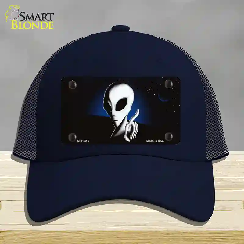 Space Alien Novelty License Plate Hat Mesh / Navy