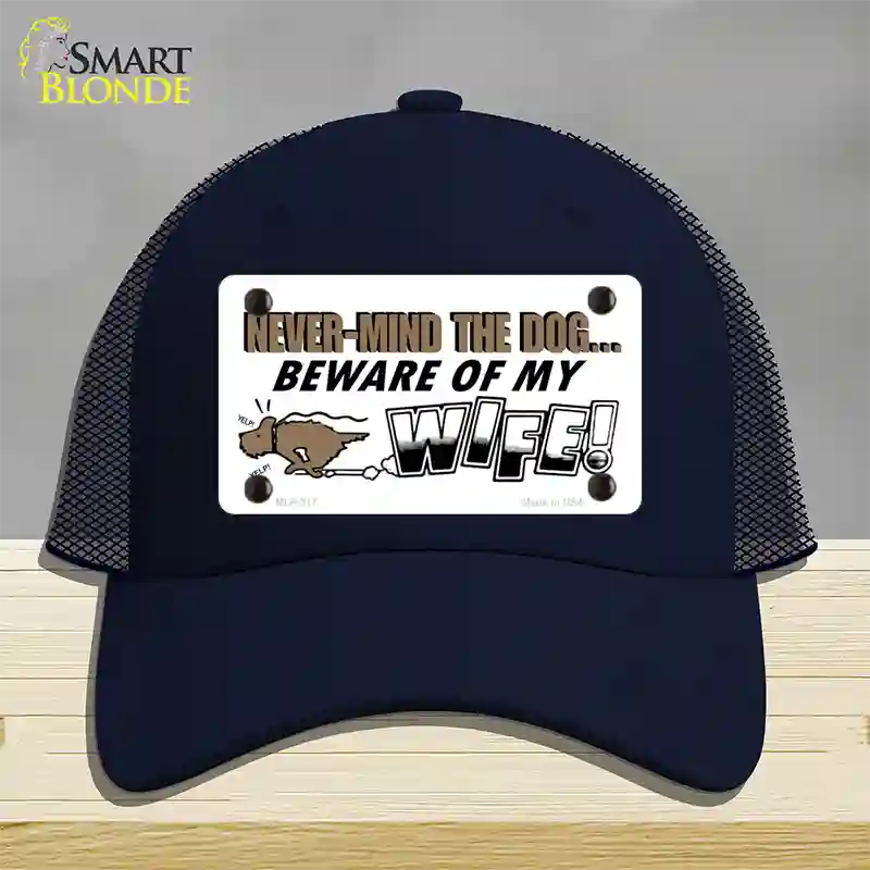 Beware Of My Wife Novelty License Plate Hat Mesh / Navy