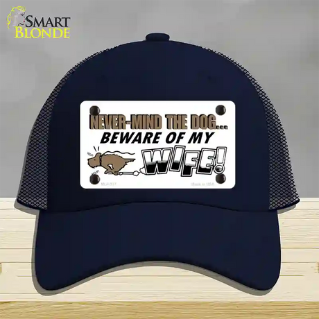 Beware Of My Wife Novelty License Plate Hat Mesh / Navy