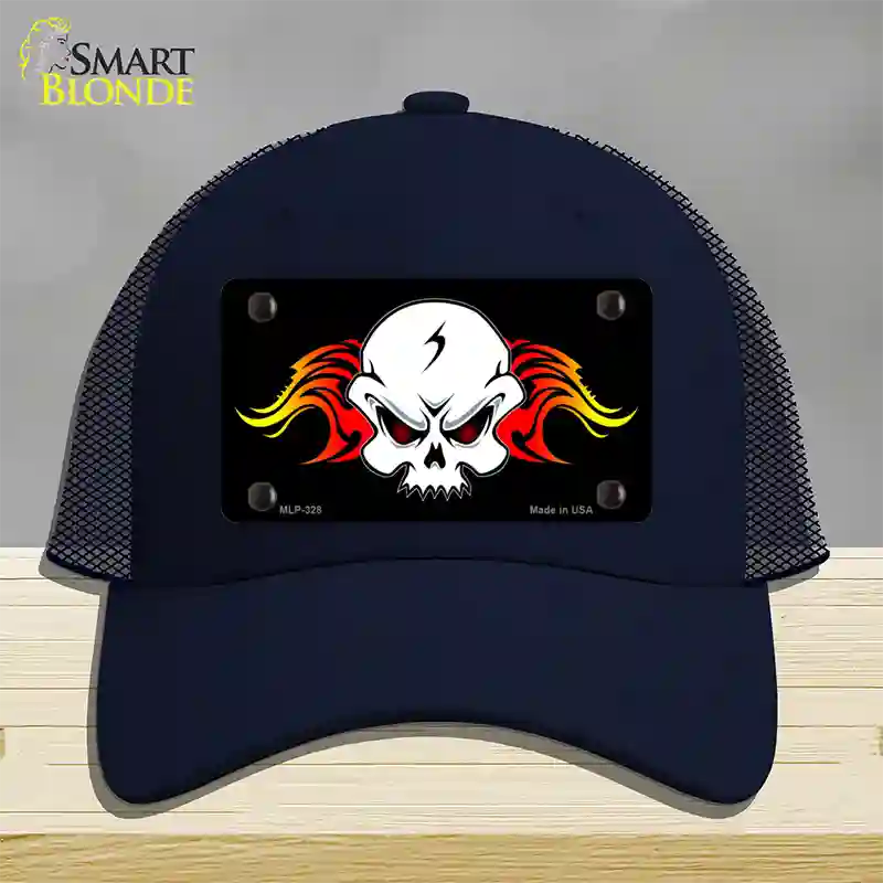 Skull Flame Novelty License Plate Hat Mesh / Navy