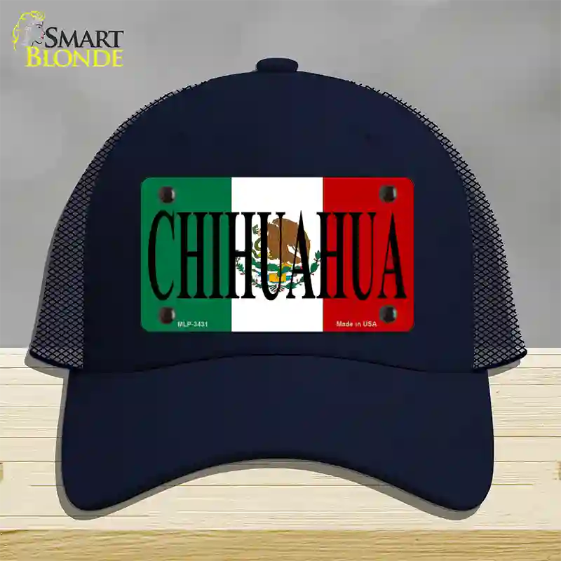 Chihuahua Mexico Flag Novelty License Plate Hat Mesh / Navy