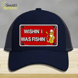 Wishin I Was Fishin Red Novelty License Plate Hat Mesh / Navy