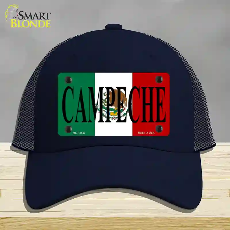 Campeche Mexico Flag Novelty License Plate Hat Mesh / Navy