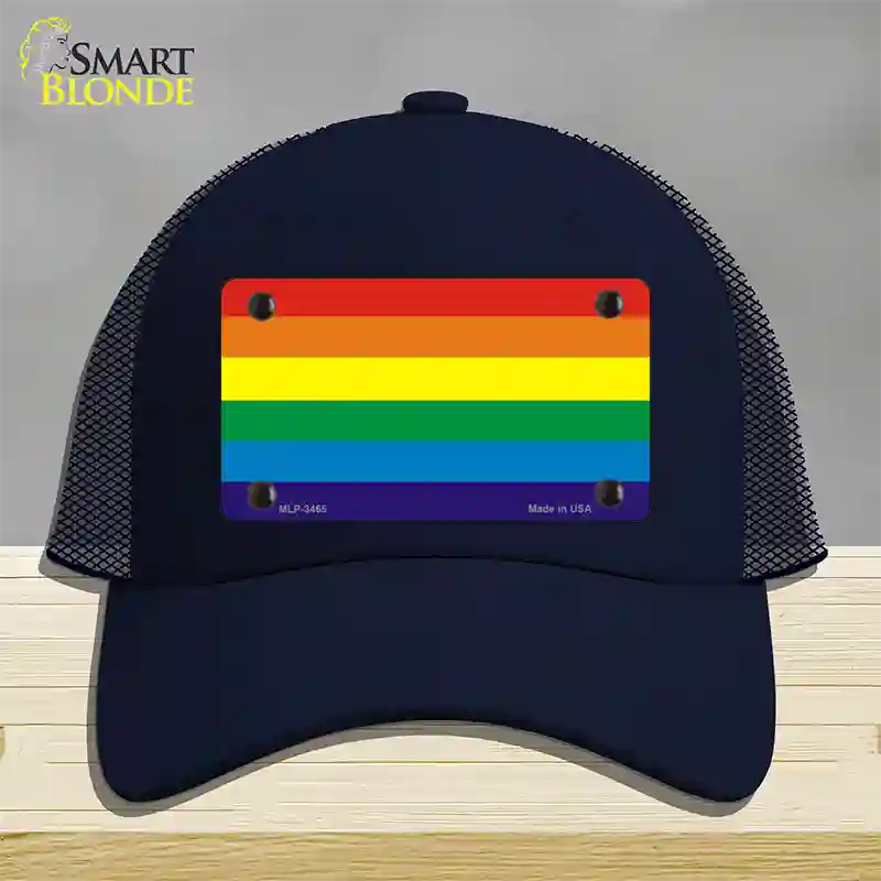 Rainbow Flag Novelty License Plate Hat Mesh / Navy