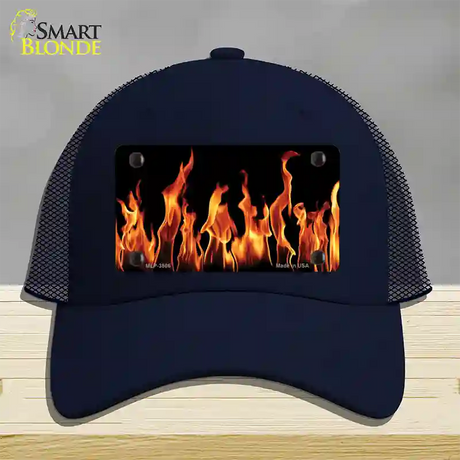 Flames Customizable Novelty License Plate Hat Mesh / Navy