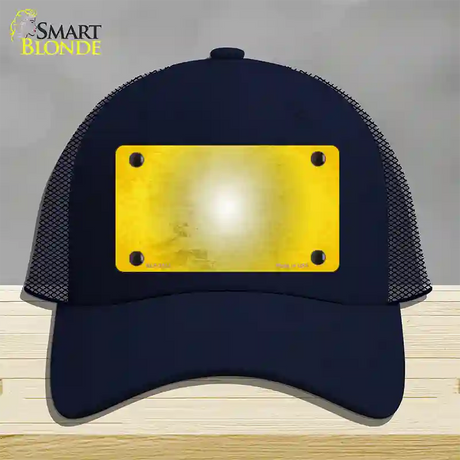 Yellow White Fade Scratched Novelty License Plate Hat Mesh / Navy