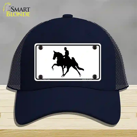 Horse With Rider Novelty License Plate Hat Mesh / Navy