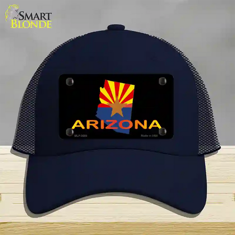 Arizona Flag Filled State Outline Novelty License Plate Hat Mesh / Navy