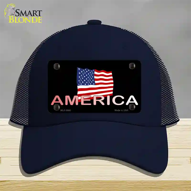 American Flag Black Novelty License Plate Hat Mesh / Navy