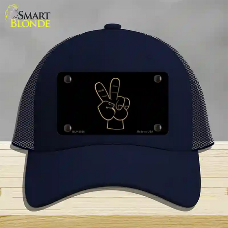 Peace Fingers Novelty License Plate Hat Mesh / Navy