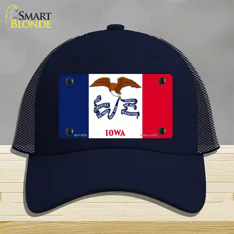 Iowa State Flag Novelty License Plate Hat Mesh / Navy