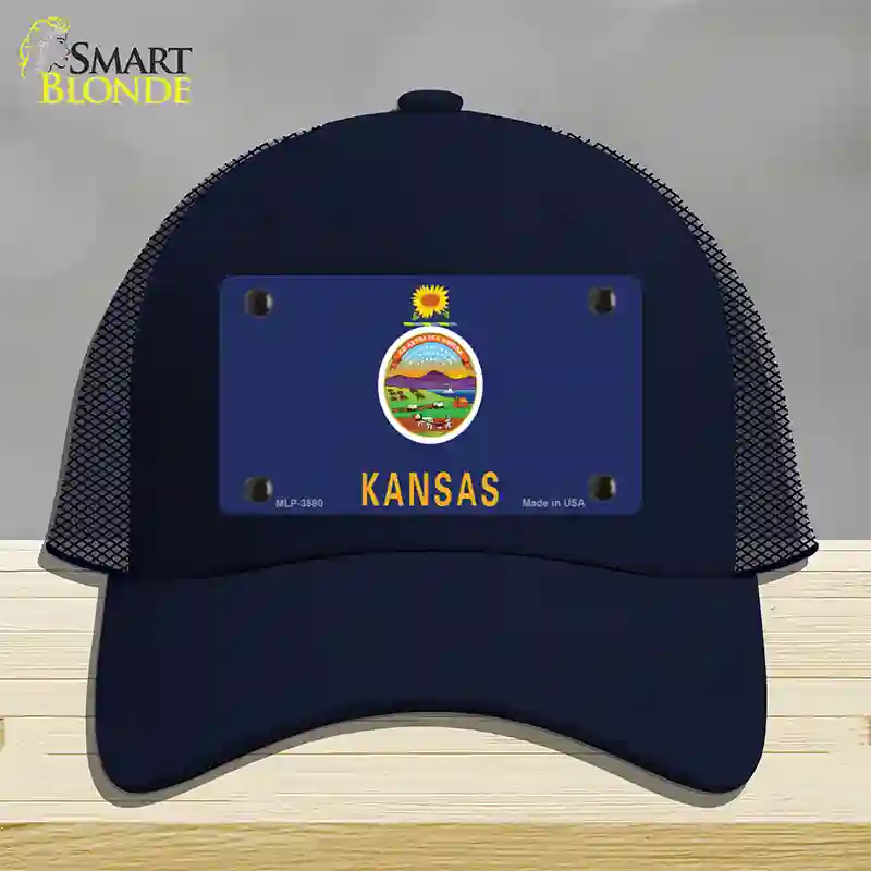 Kansas State Flag Novelty License Plate Hat Mesh / Navy