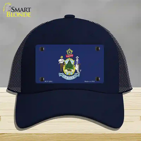 Maine State Flag Novelty License Plate Hat Mesh / Navy