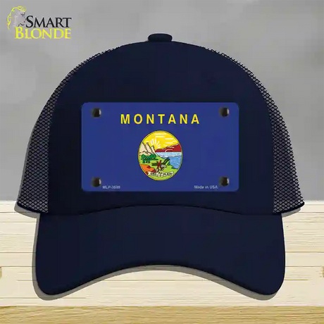 Montana State Flag Novelty License Plate Hat Mesh / Navy