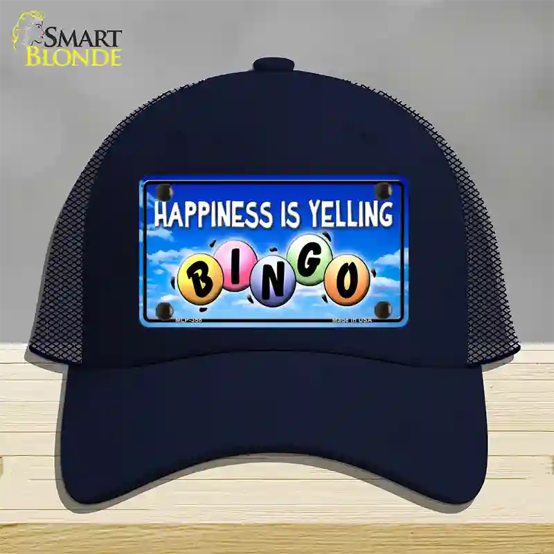 Happiness Is Yelling Bingo Novelty License Plate Hat Mesh / Navy