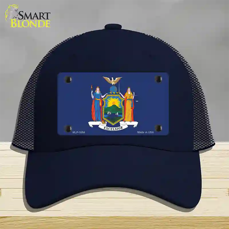 New York State Flag Novelty License Plate Hat Mesh / Navy